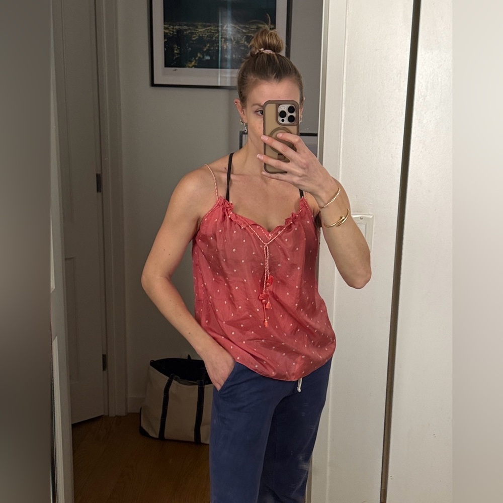 Pink Polka Dot 100% silk tank